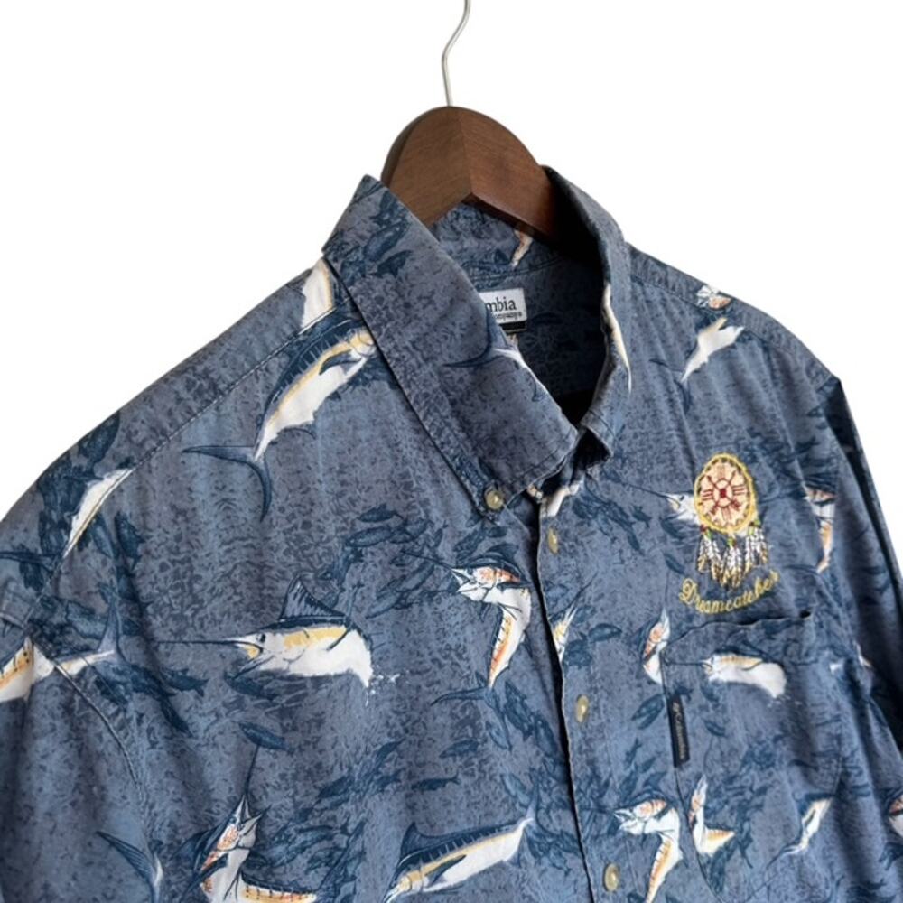 Columbia Blue Dreamcatcher Marlin Fishing Button Down Shirt - Large - Picture 2 of 5